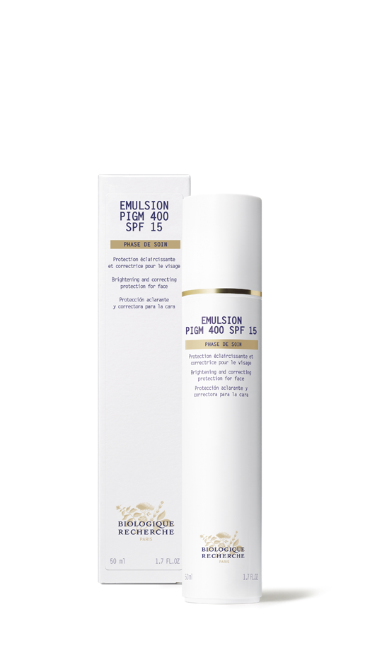 Emulsion PIGM 400 SPF 15, Protection éclaircissante et correctrice pour le visage